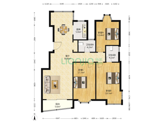华成大厦 3室1厅2卫 154平方