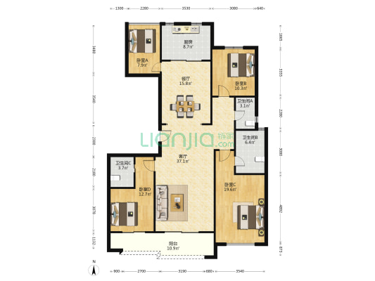 正阳TOP 4室2厅3卫 172平方