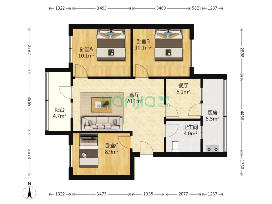 中铁十二局二公司家属院 3室2厅1卫 80平方