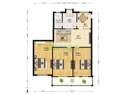 府前东路 3室2厅1卫 109平方