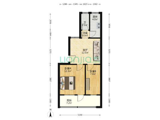 周南中学宿舍 2室1厅1卫 54平方
