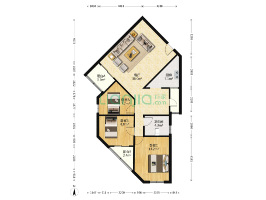 彩虹新都 3室1厅1卫 120平方