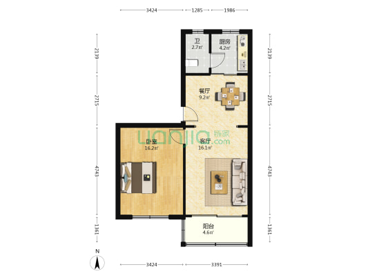 南街120号 1室2厅1卫 64平方
