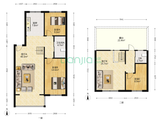 滨江花园 3室2厅2卫 138平方