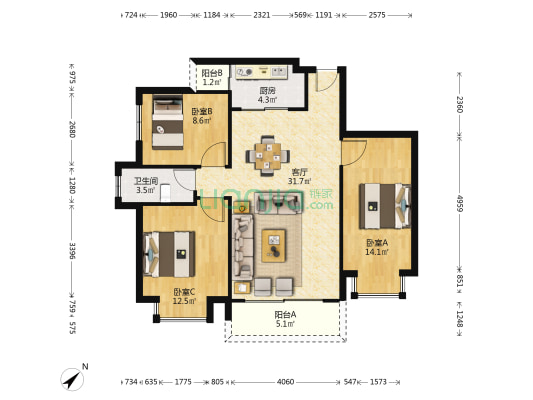 时代倾城 3室1厅1卫 97平方