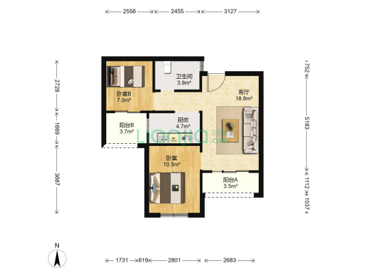 银盛泰德郡 2室1厅1卫 75平方