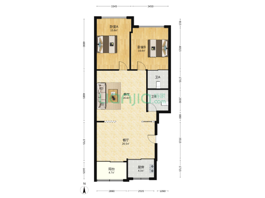 通港路417-443号(单号) 2室2厅2卫 120平方