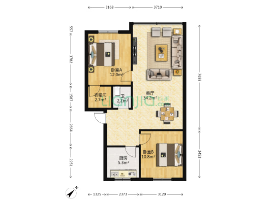 育才路1号 2室1厅1卫 86平方