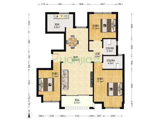 中山首府 3室1厅2卫 125平方