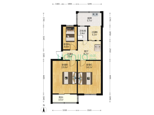育英中学西宿舍 3室1厅1卫 70平方