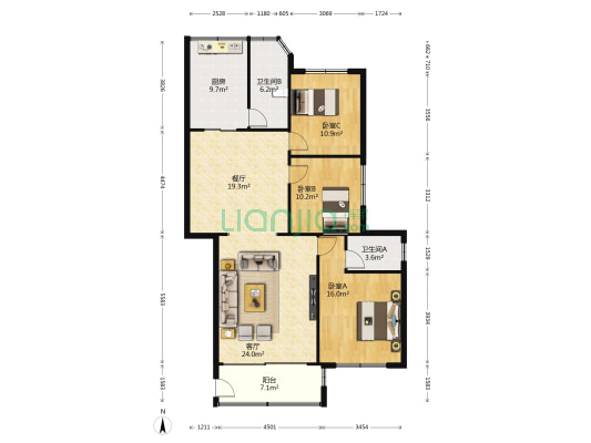 卫华大厦 3室2厅2卫 120平方