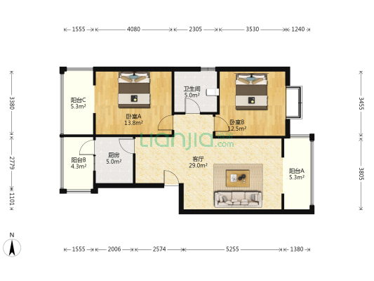 碧莲雅舍 2室1厅1卫 85平方