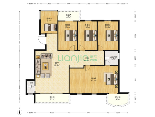通福花园 5室1厅2卫 184平方