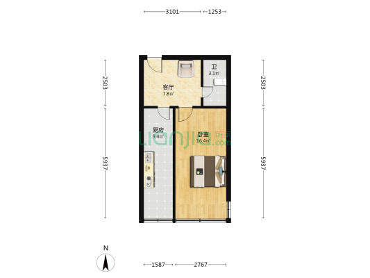 万泉枫景 1室1厅1卫 45平方