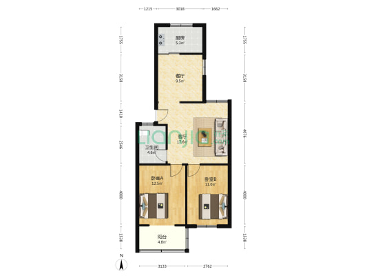 张小楼嘉苑 2室2厅1卫 83平方