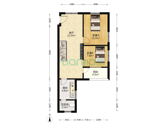 观绿路 2室1厅1卫 73平方