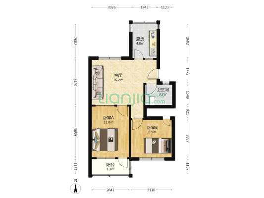 中和园 2室1厅1卫 68平方