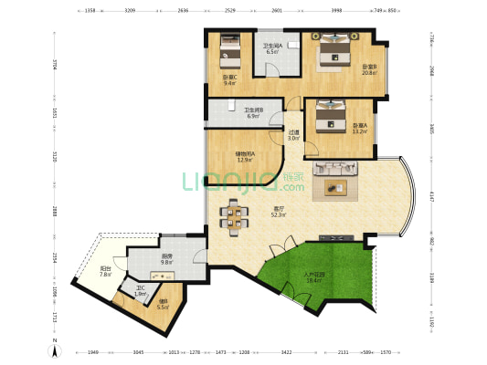 博雅首府 3室1厅3卫 196平方