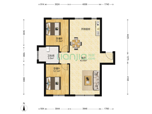 天富御苑 2室1厅1卫 113平方