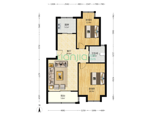 树园新苑 2室1厅1卫 91平方