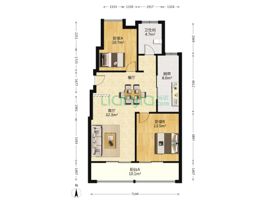 新浦江城(浦驰路1336弄) 2室1厅1卫 93平方