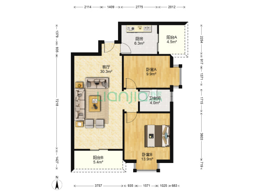 草塘花园 2室1厅1卫 87平方