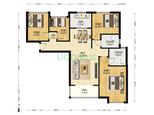 北大资源理想家园 4室1厅2卫 117平方