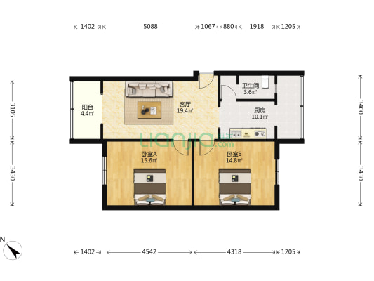 正府街111号 2室1厅1卫 75平方