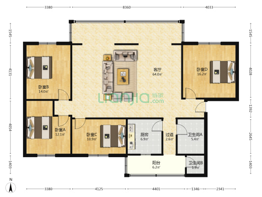 北大街鑫盛巷828号大院 4室1厅2卫 160平方