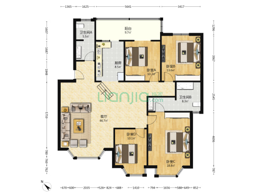 藏龙苑 4室1厅2卫 152平方