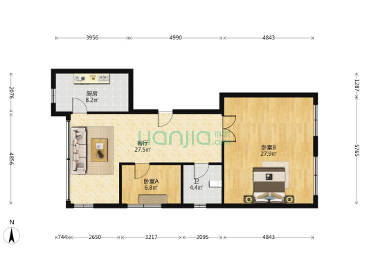龙泽金水尚都东区 2室1厅1卫 97平方