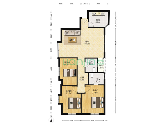 美景大厦丽景阁D座 3室1厅2卫 117平方