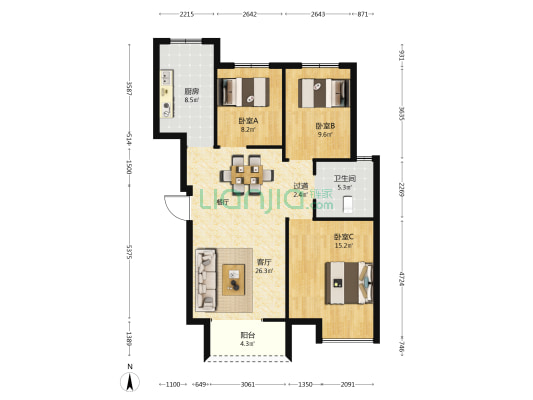 龙晟家园 3室1厅1卫 84平方