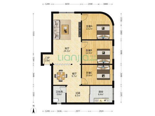 名亨小区 3室2厅1卫 111平方