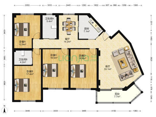 金星花苑 4室2厅2卫 160平方