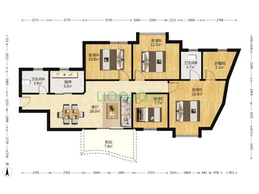 南翠花园 4室1厅2卫 124平方