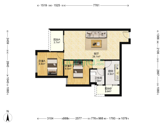 广夏花园  2室1厅1卫 75平方