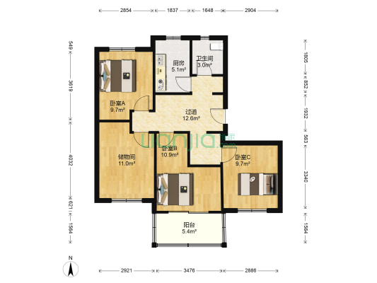 莲竹花园 3室0厅1卫 89平方