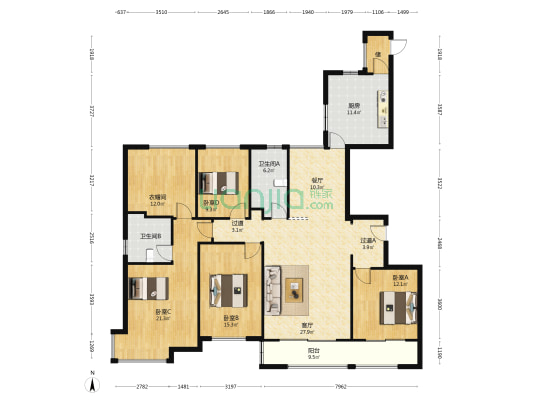 红日檀香园 4室2厅2卫 166平方