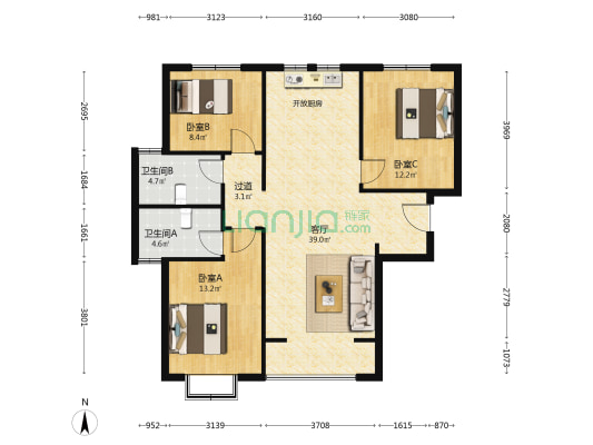 万豪伊顿 3室1厅2卫 122平方
