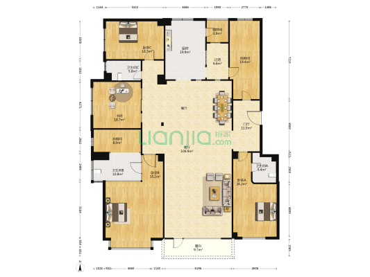 星海阳光 4室1厅3卫 330平方