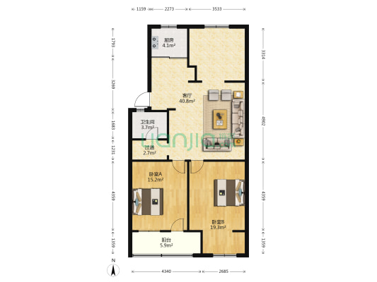 新北路 2室1厅1卫 100平方
