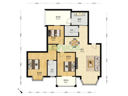 泰和苑 3室1厅2卫 120平方