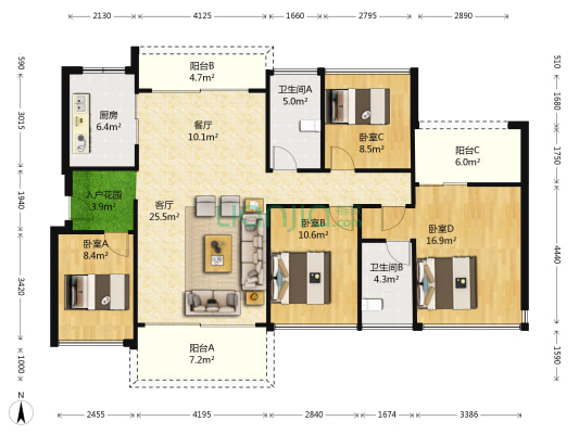 十月花花园 4室2厅2卫 131平方
