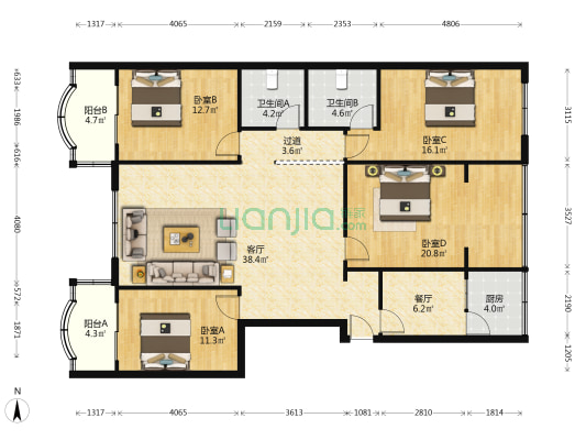 元通政府宿舍 4室2厅2卫 146平方