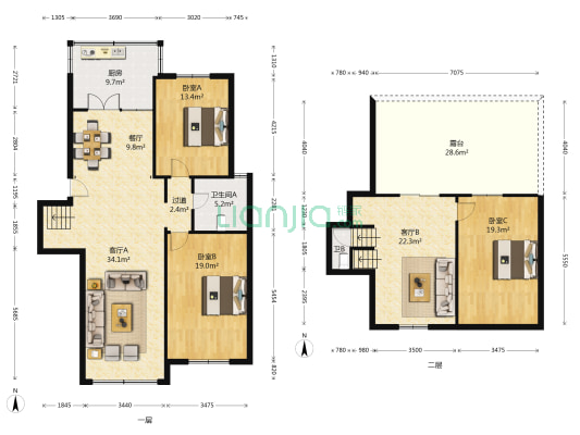 九州家园 3室3厅2卫 144平方