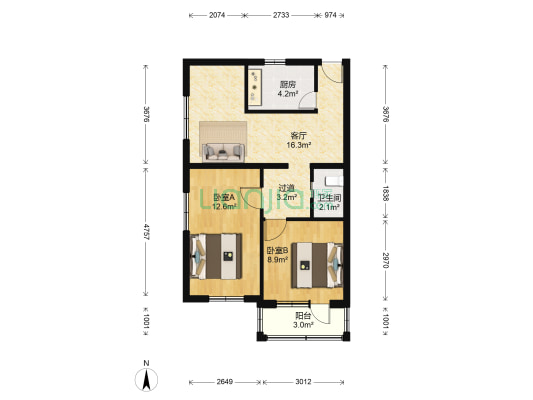 六里桥北里 2室1厅1卫 73平方