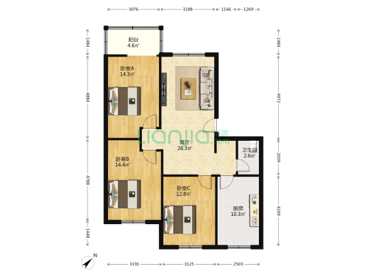 政府小院 3室1厅1卫 106平方
