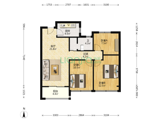 中南春溪集 3室1厅1卫 88平方