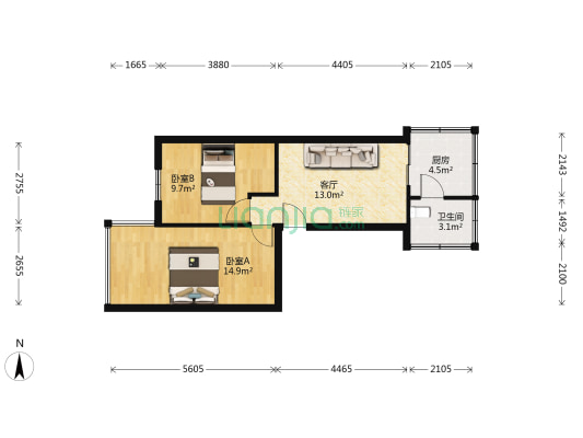 仁和街225号 2室1厅1卫 53平方